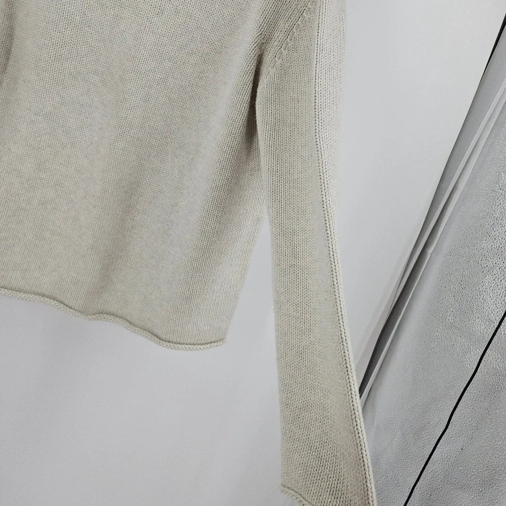 VTG J.Crew Roll Neck Sweater Ivory Cotton Heavy Knit Preppy Pullover Winter Sz L